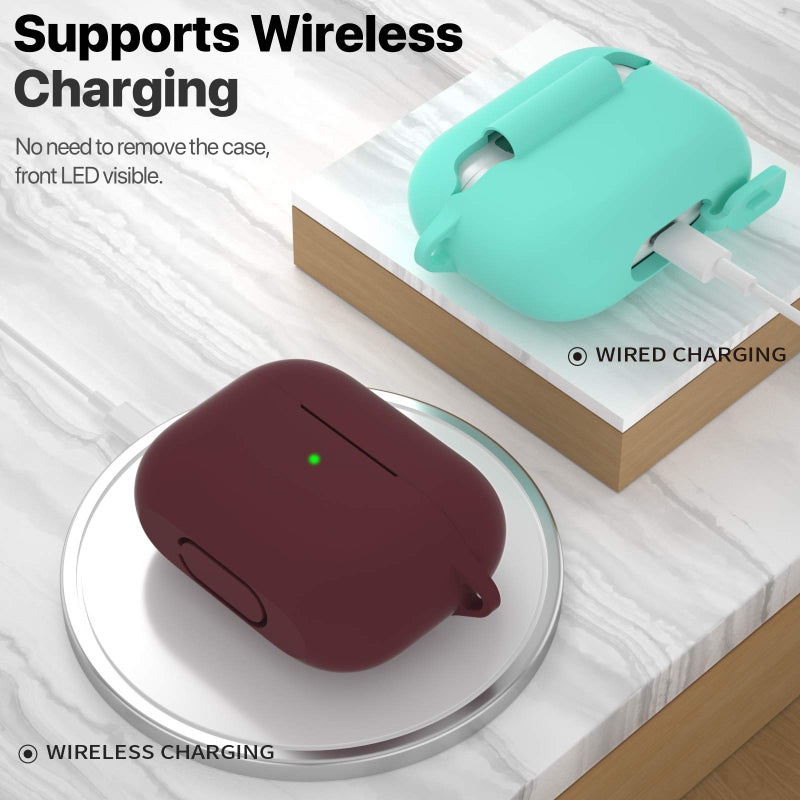 ATUAT for AirPods Pro 1st/2nd Generation Case Cover, Protective Silicone Skin Accessories with Keychain for Women Men for Apple AirPods Pro 2019/2022 Charging Case,Front LED Visible-Burgundy - Image 3